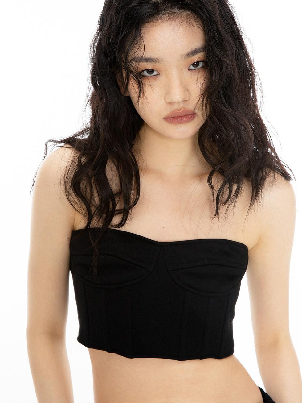 ALINNVSTUDIO Original Design Slim Fit Short Crop Strapless Black Colorblock Chic Tube Tops