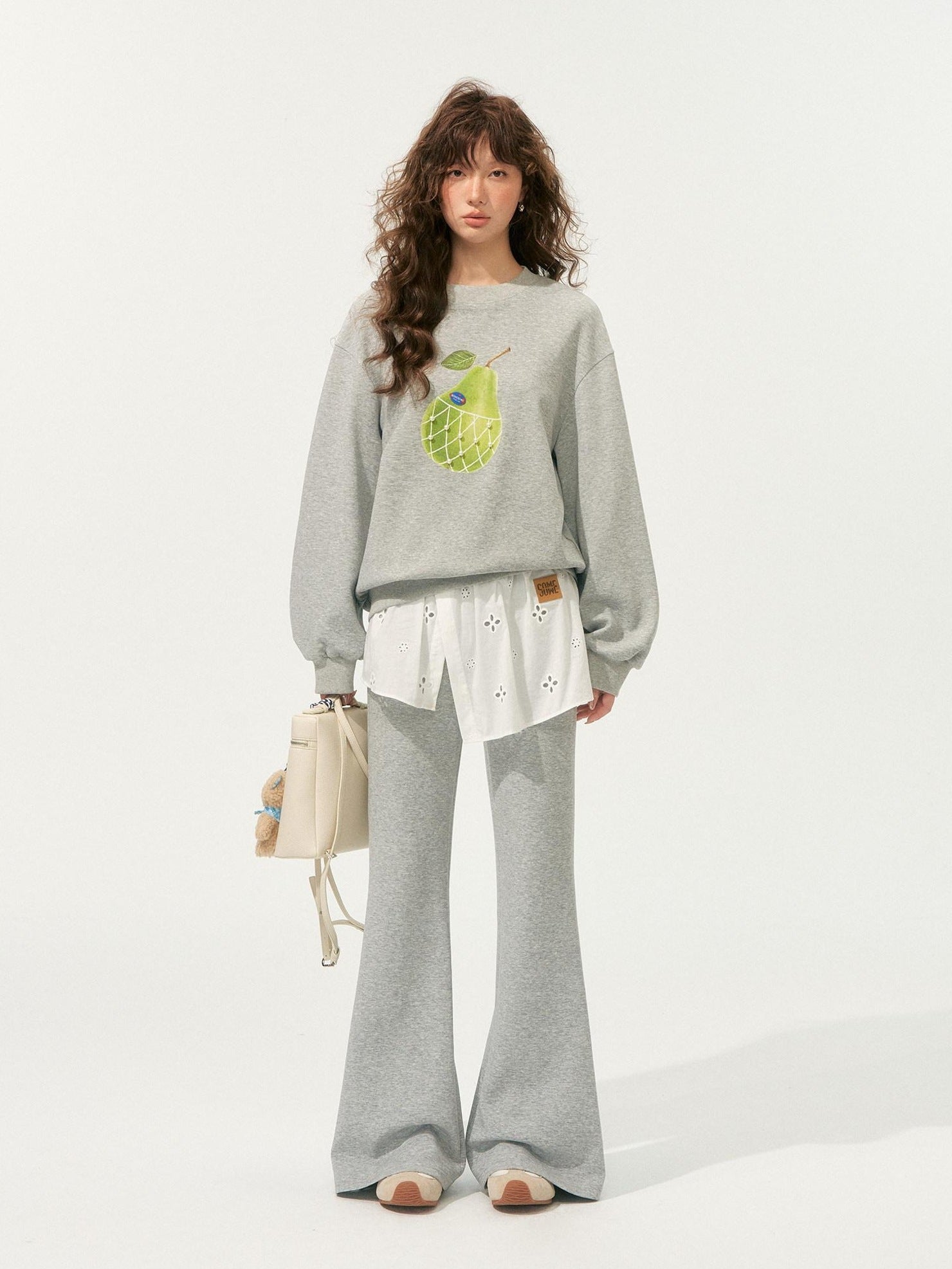 SOMESOWE Soft Cotton Blend Loose Floral Round Neck Women Long Sleeve Crop Tops