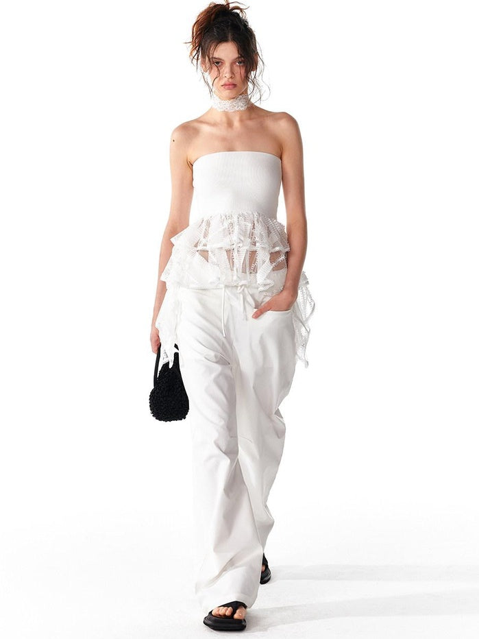 ALINNVSTUDIO Strappy Tie Detail Original Design Slim Fit Short Crop Black White Tube Tops