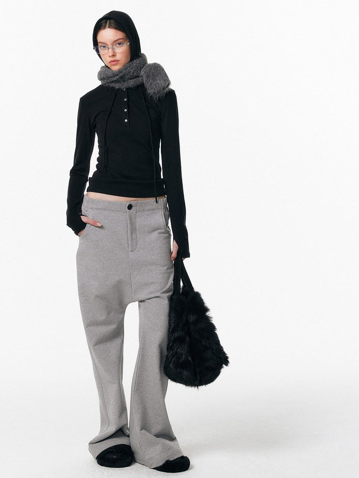 ALINNVSTUDIO Asymmetric Versatile Slight Flare Slim Natural Waist Casual Sweatpants