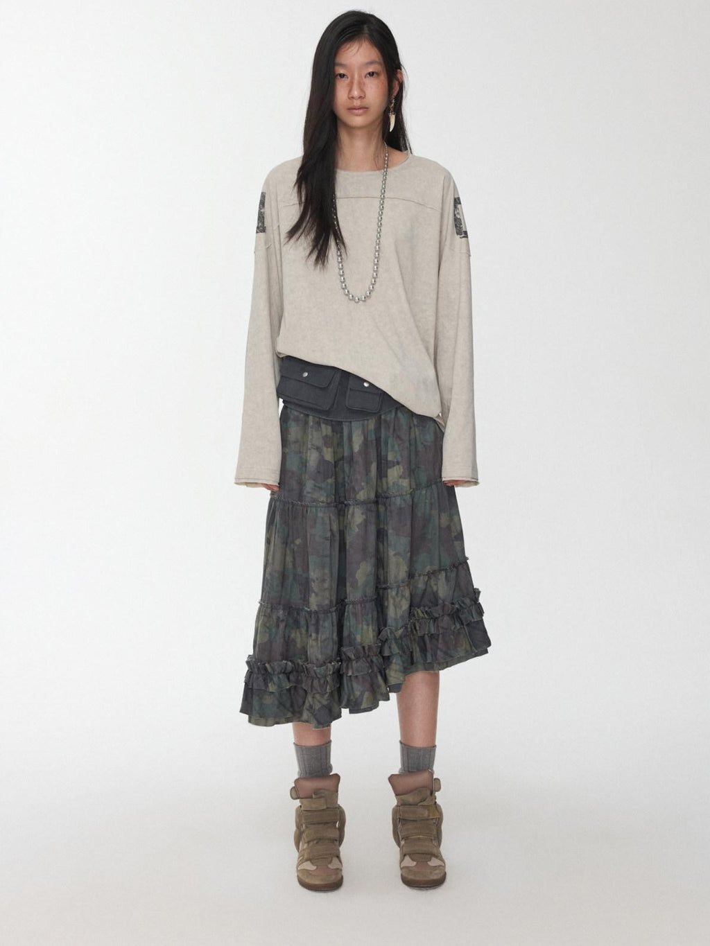 1JINN STUDIO Cotton Blend Printed American Relaxed Long Sleeve Mud Dyed Oversized T-Shirts