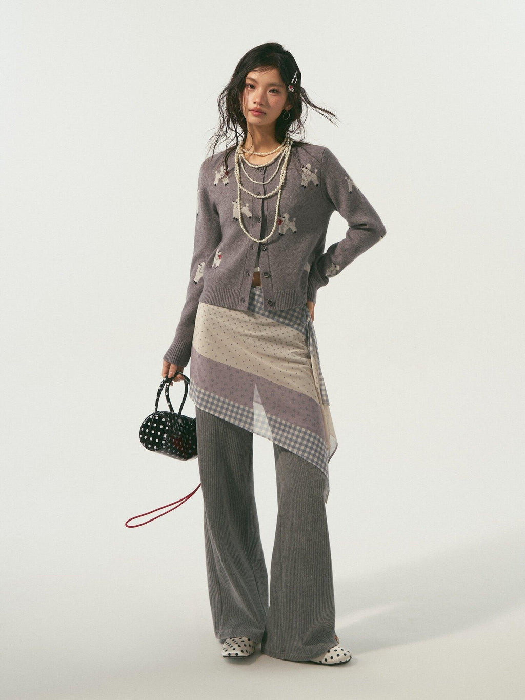 SOMESOWE Soft Acrylic Blend Animal Print Buttoned Crewneck Casual Women Grey Cardigans
