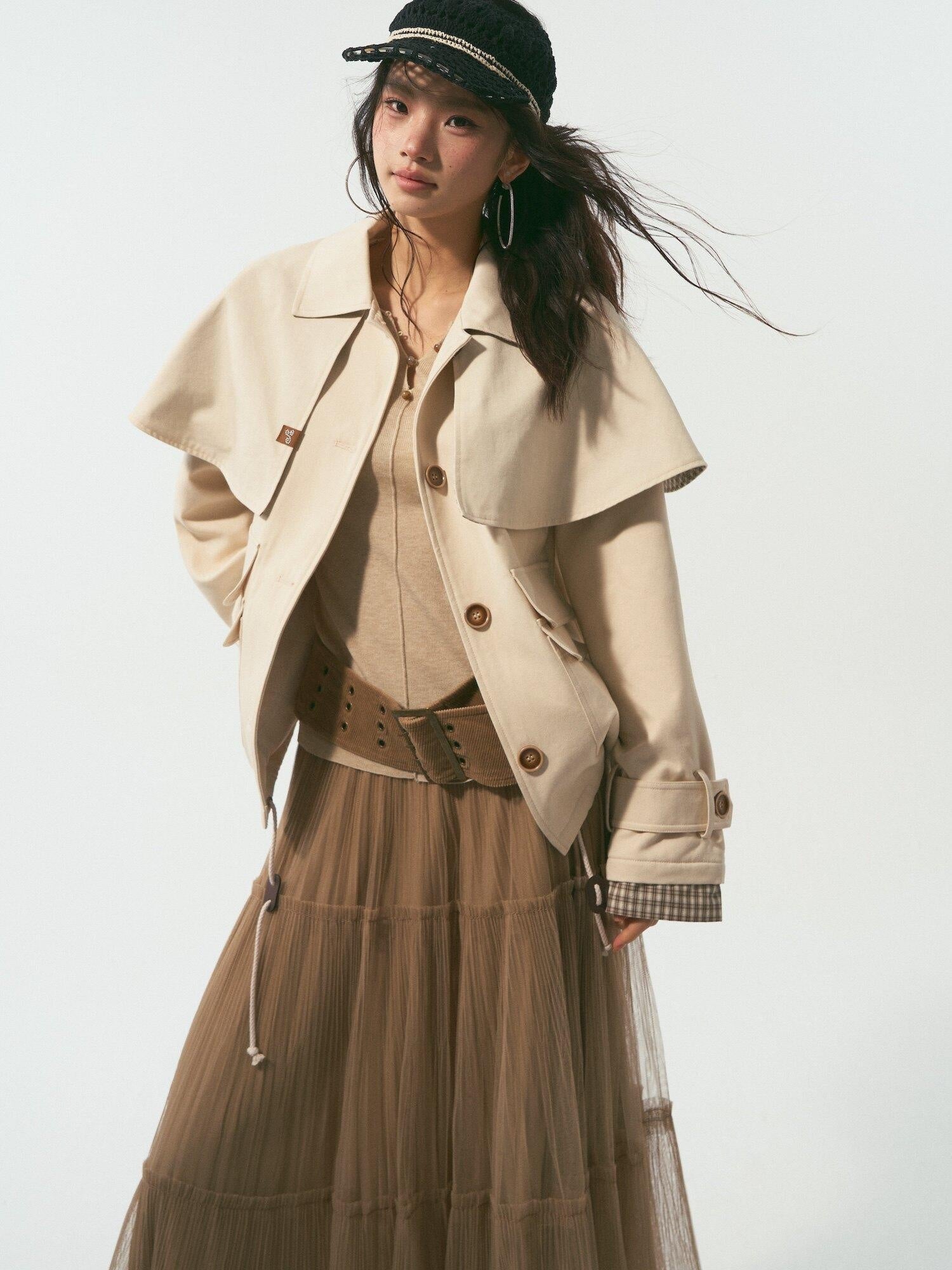 SOMESOWE Cotton Lyocell Lined Loose Casual Shirt Collar Button Trench Coats
