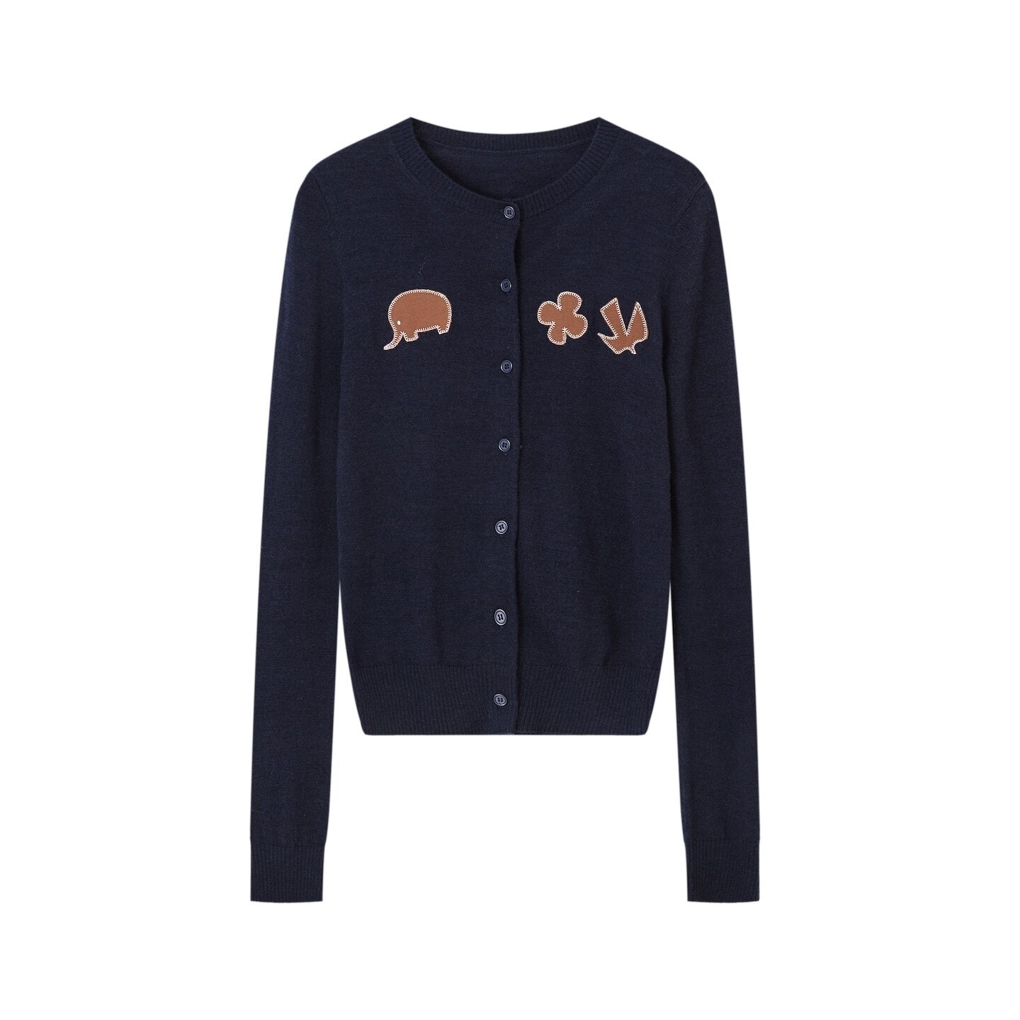 SOMESOWE_Minimal_Button_Animal_Applique_Regular_Fit_Women_Knit_Round_Neck_Cardigans_MISSTT