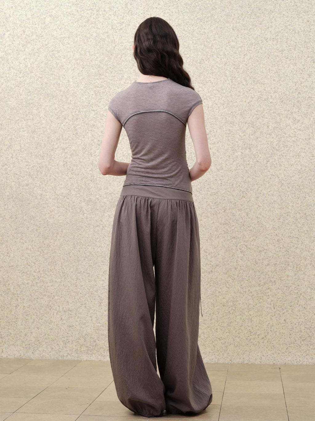 someonesometimes Soft Modal Loose Lantern Natural Waist Button Smoky Grey Wide Leg Pants