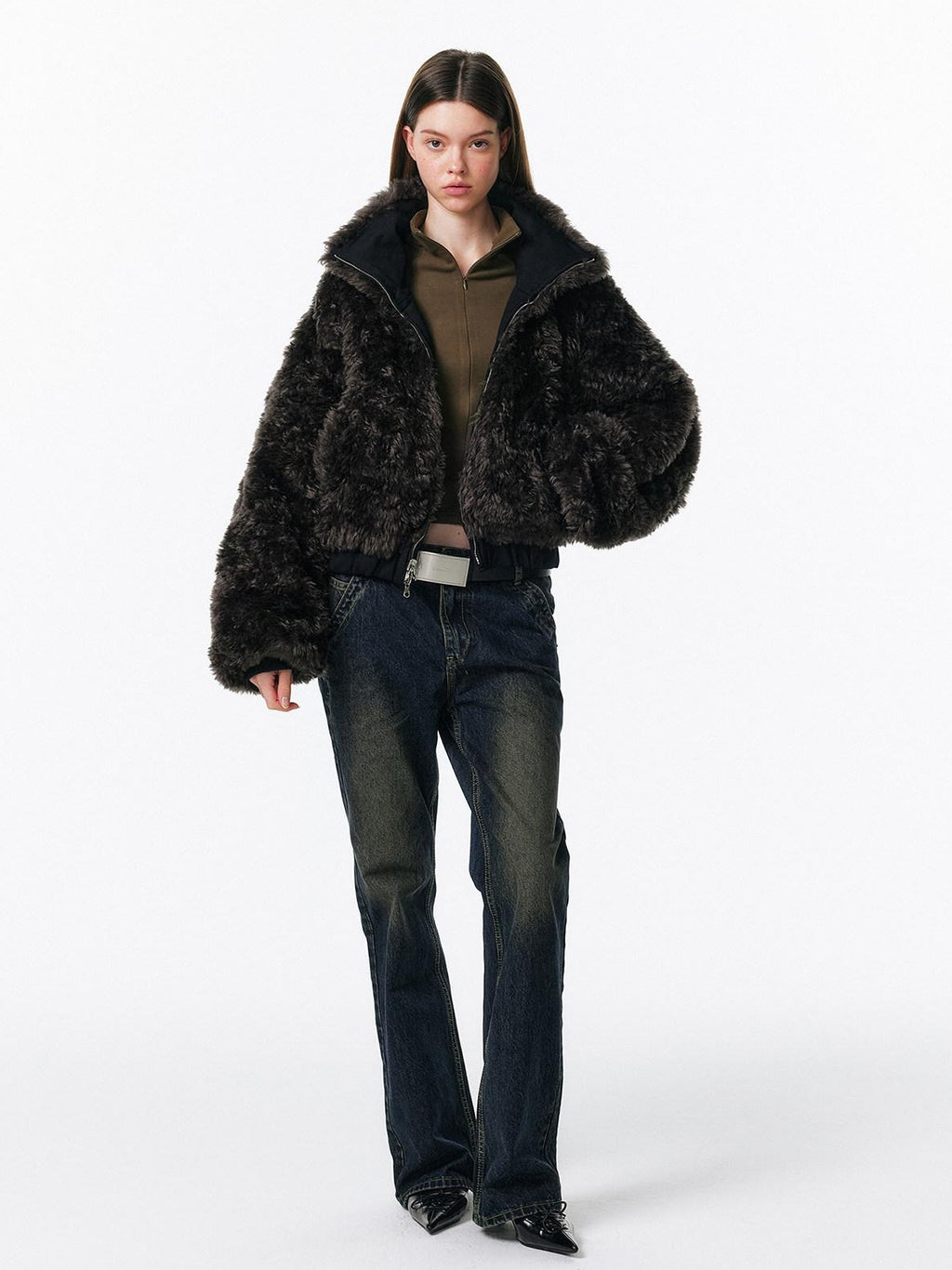 ALINNVSTUDIO Retro Washed Lowrise Micro Flare Cotton Button Fly Women Commute Flared Jeans