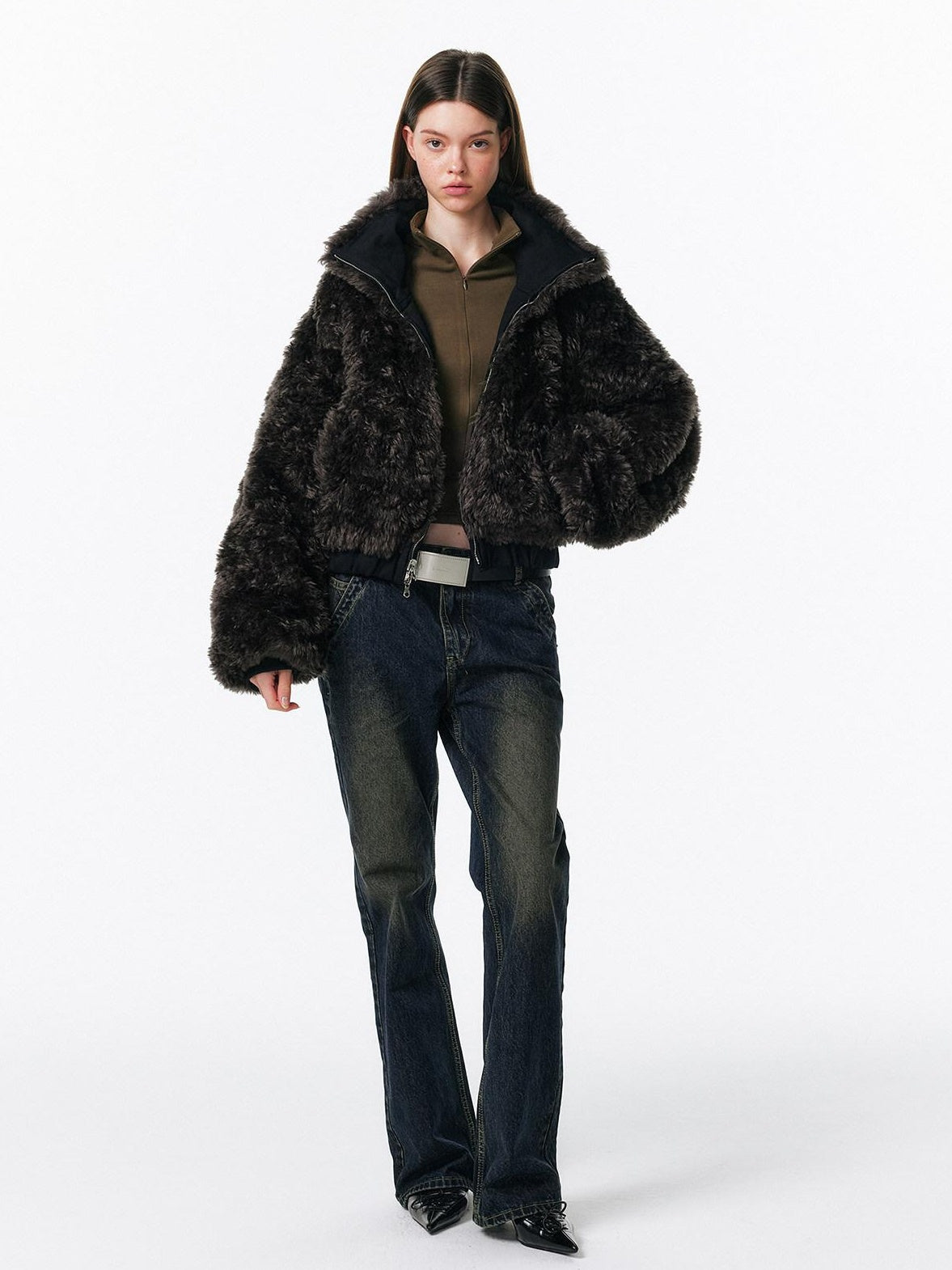 ALINNVSTUDIO Retro Washed Lowrise Micro Flare Cotton Button Fly Women Commute Flared Jeans