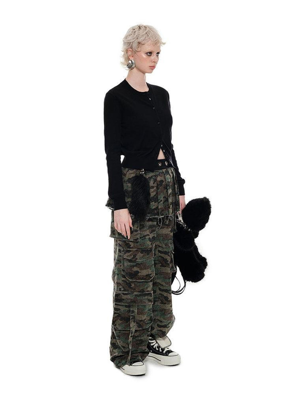1JINN STUDIO Low Waist Pleated A Line Patchwork Camo Streetwear Women Mini Skirts