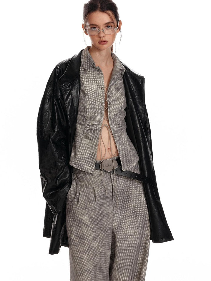 ALINNVSTUDIO Button Down Collar Long Sleeve Tailored Long Pants Youth Top & Pants Sets