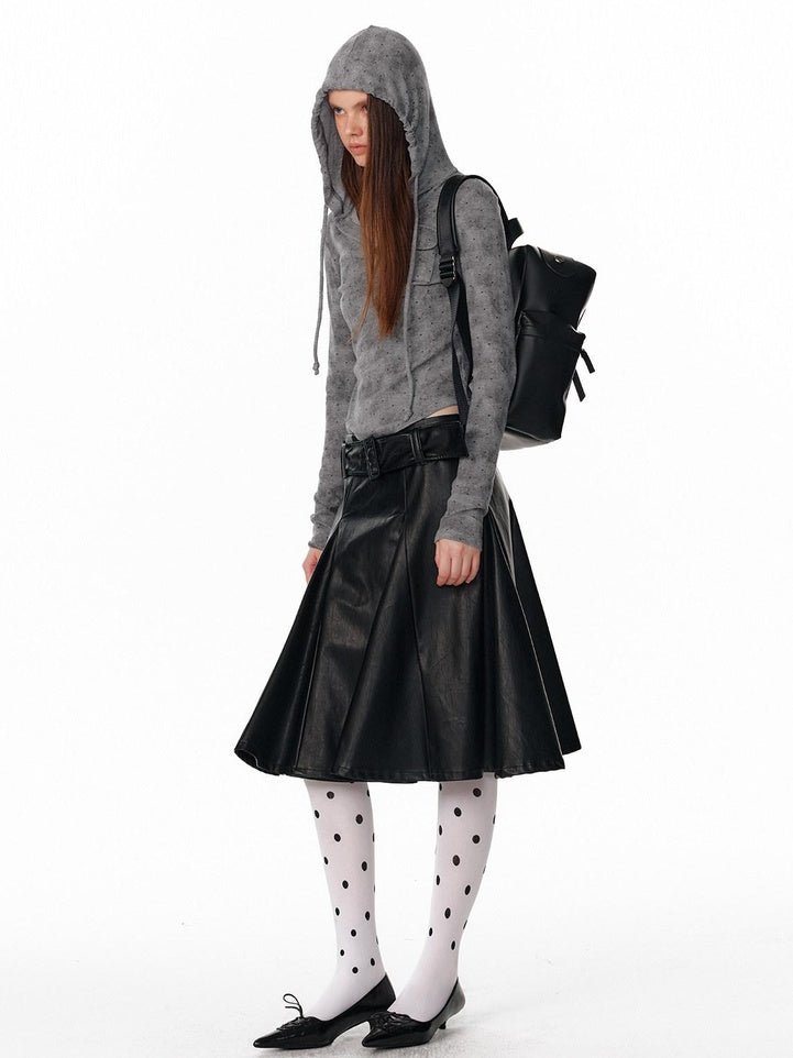 ALINNVSTUDIO Tie Detail Cropped Polka Dot Hooded Pullover Long Sleeve Women Grey Brown Hoodie