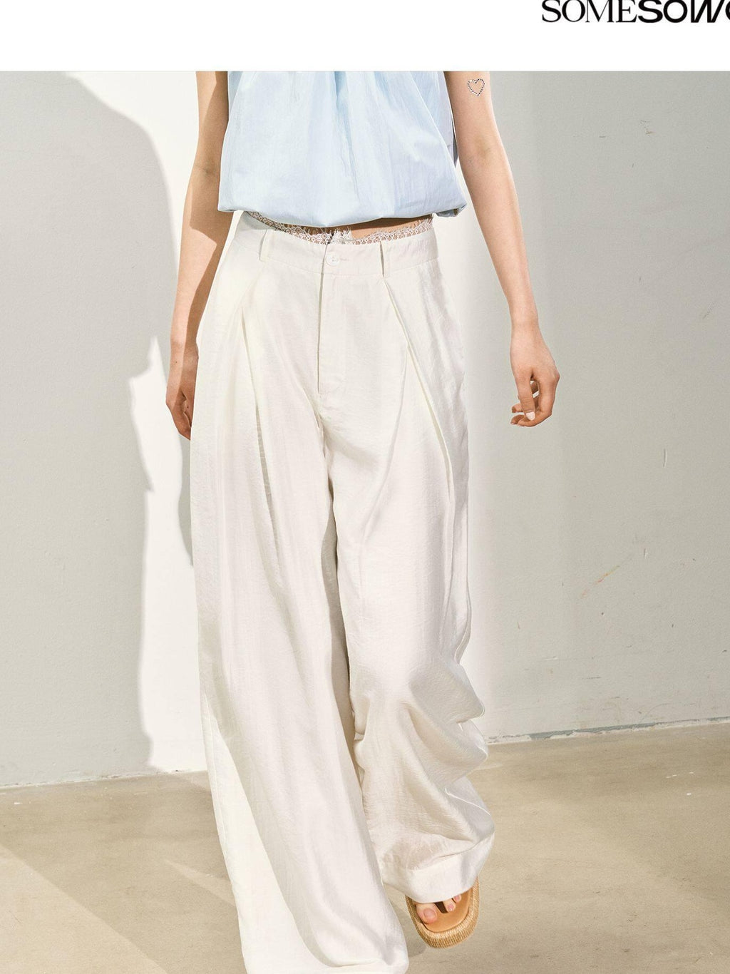 SOMESOWE Pleated Natural Waist Button Fly Women Regenerated Cellulose Straight Pants