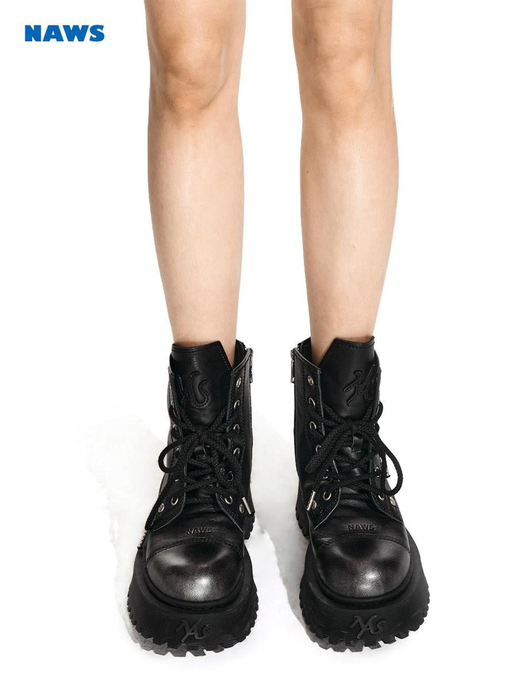NAWSNOTAWEAR Genuine Leather Insulated British High Shaft Lace Up Mid Heel Martin Boots