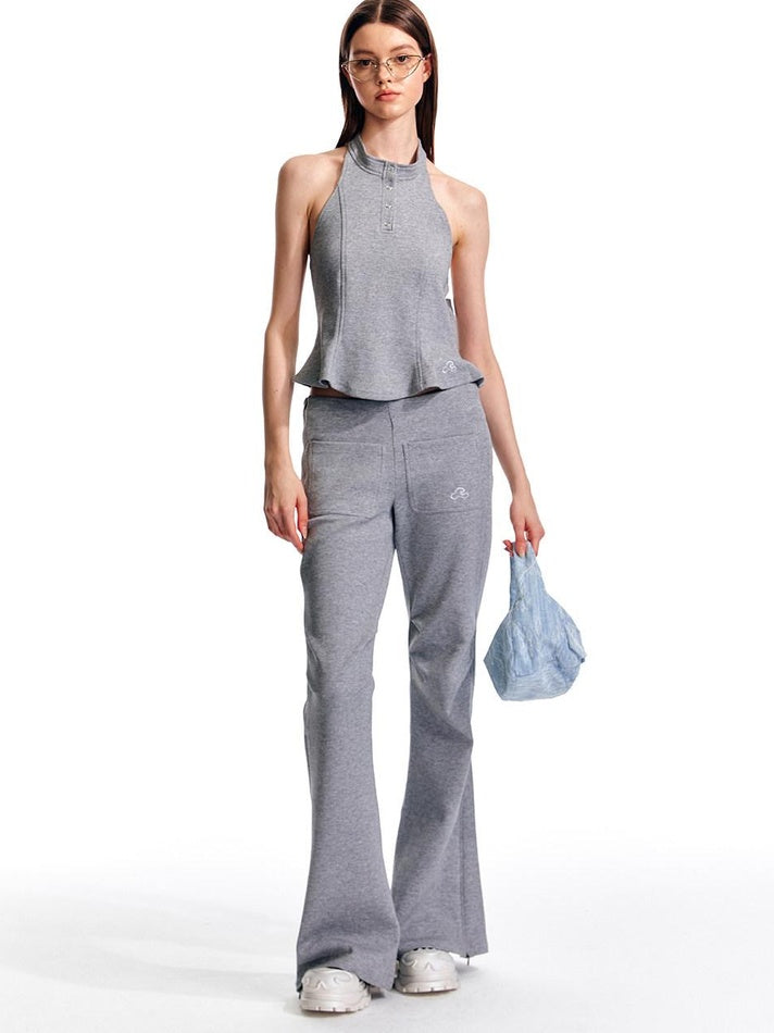 ALINNVSTUDIO Sleek Low Rise Straight To Flare Original Black Gray Flare Hem Flared Pants