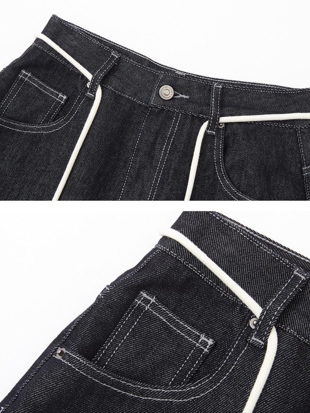 SOMESOWE Cotton Blend Loose Straight Natural Waist Button Women Deep Blue Denim Shorts