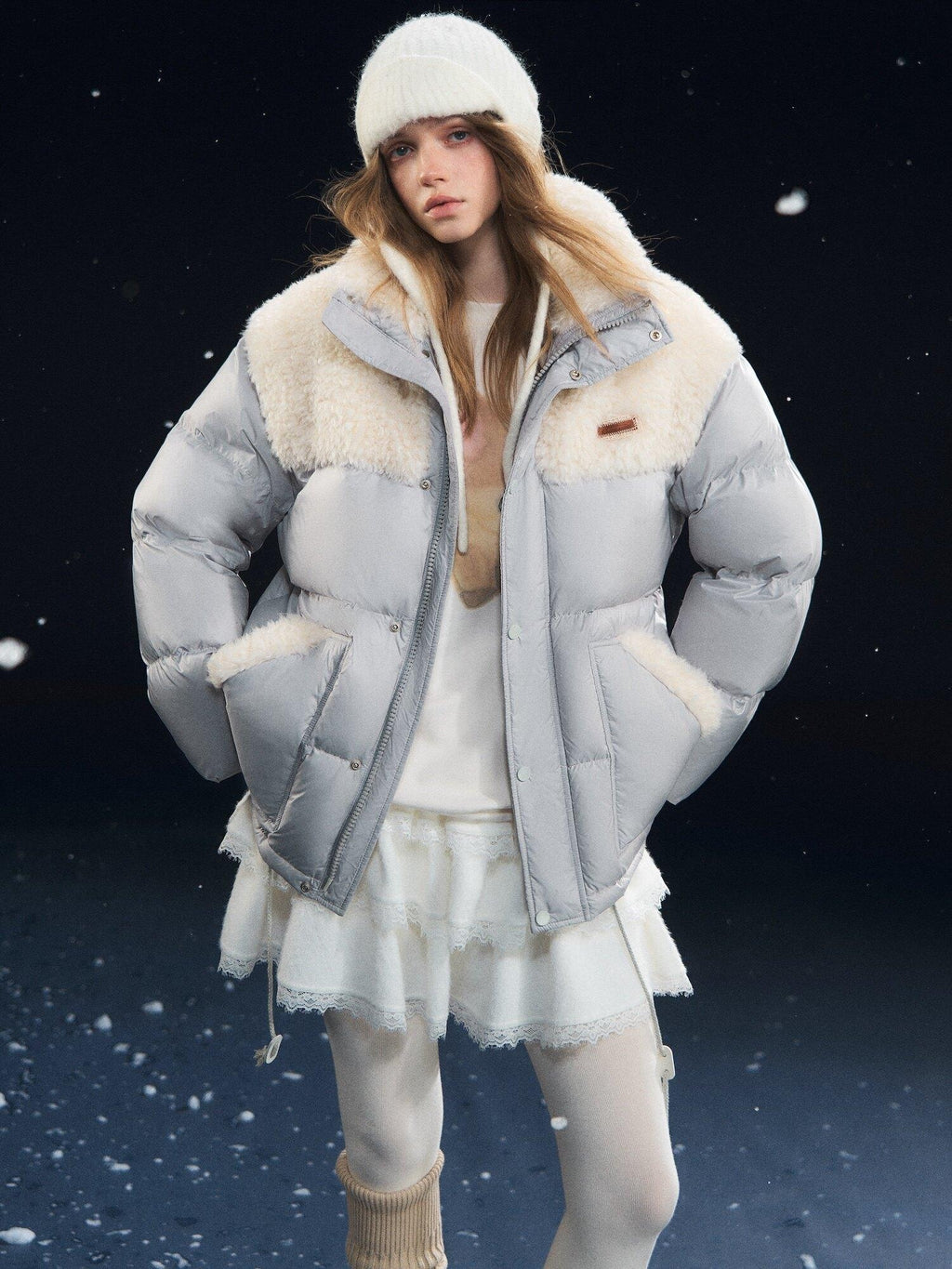 SOMESOWE Cozy 90 Percent Duck Down Patchwork Casual Regular Fit Women Gray Down Jackets