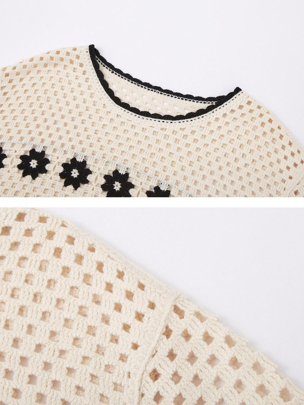 SOMESOWE Soft Acrylic Loose Openwork Knit Pullover Women Casual Round Neck Beige Sweaters