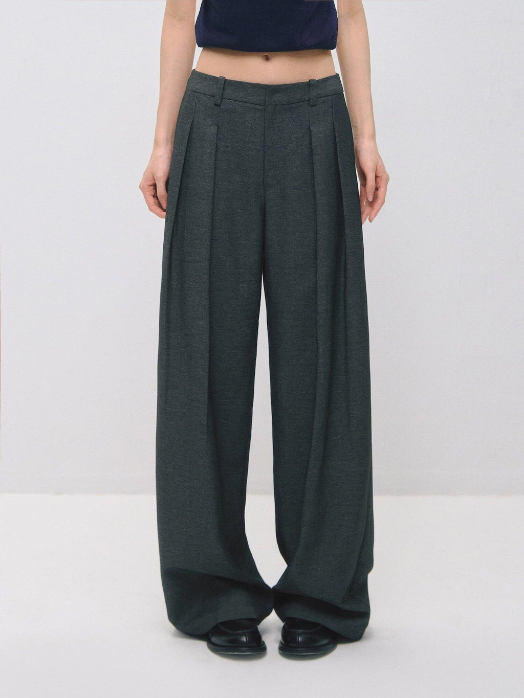 SOMESOWE Plaid Pockets Relaxed Natural Waist Elastic Women Polyester Blend Wide Leg Pants