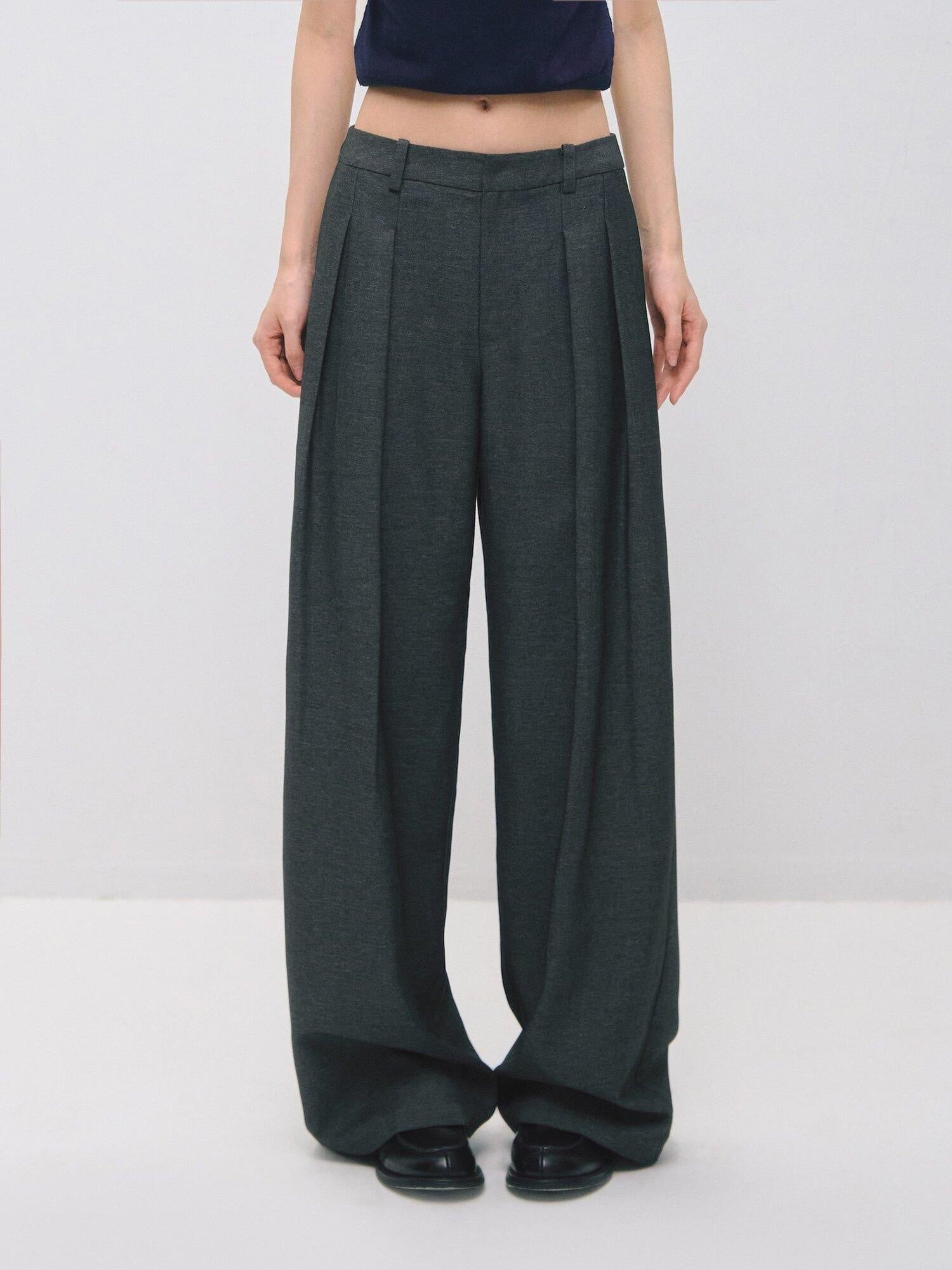 SOMESOWE Plaid Pockets Relaxed Natural Waist Elastic Women Polyester Blend Wide Leg Pants