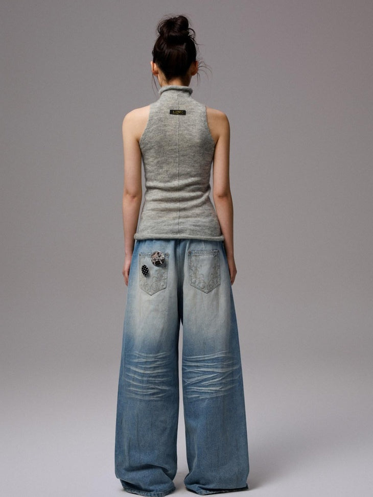1JINN STUDIO Soft Mohair Wool Blend High Neck Slim Racerback Casual Women Tank Tops