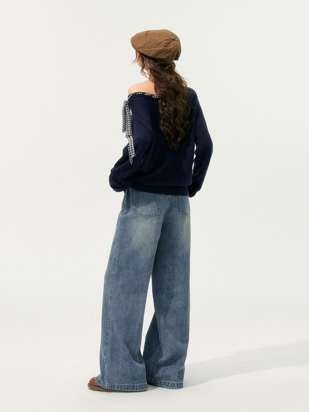 SOMESOWE Slight Stretch Cotton Natural Waist Hot Girl Straight Blue Button Wide Leg Jeans