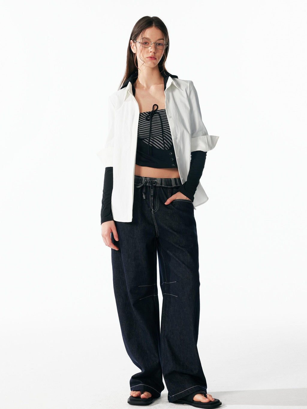 ALINNVSTUDIO Wrinkle Resistant Slim Lapel 3 4 Sleeve Casual Women White Black Plaid Shirts