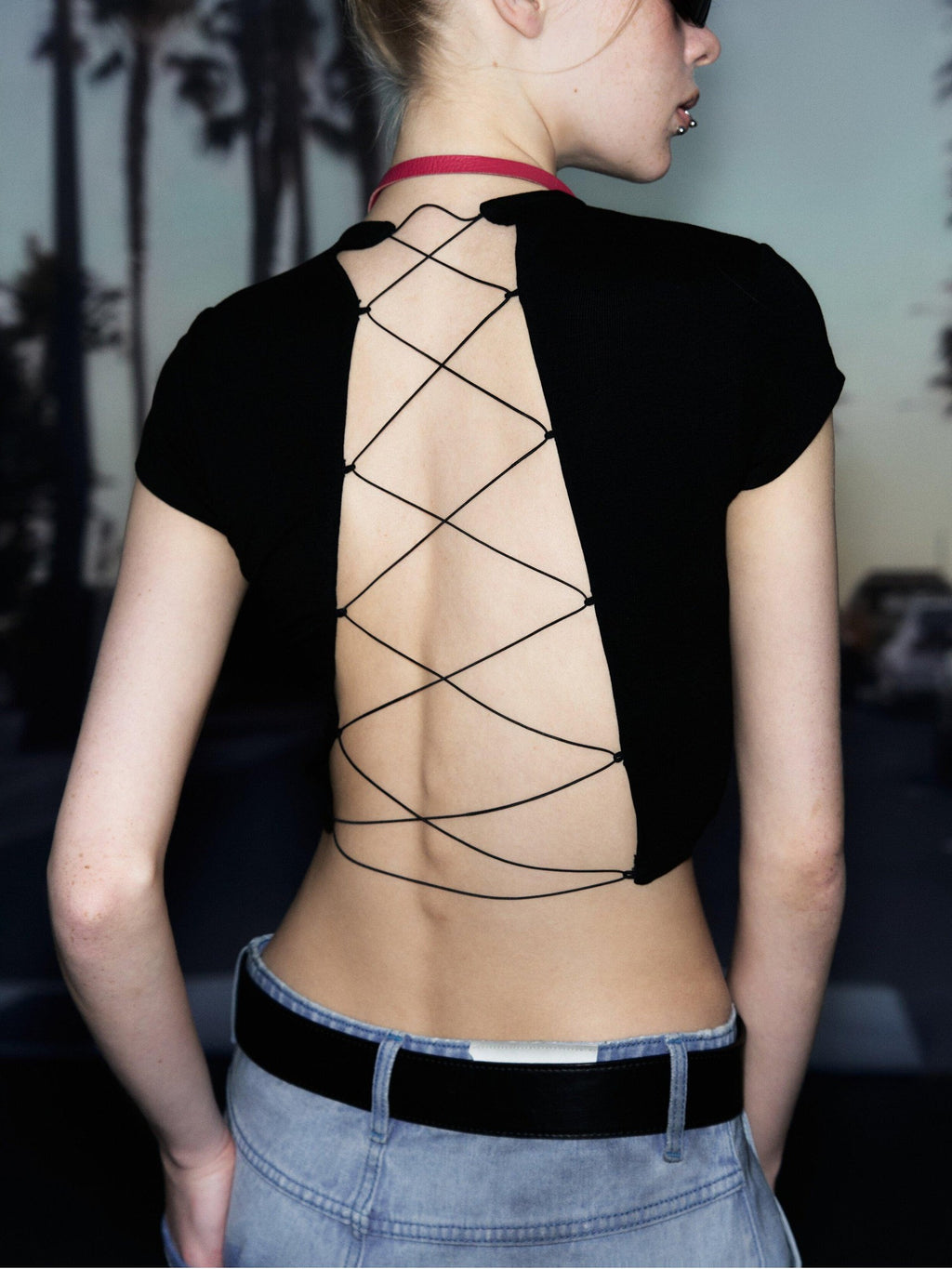 DeleteEx Stretch Slim Fit Edgy Round Neck Short Sleeve Casual T Shirt Basic Crop Tops