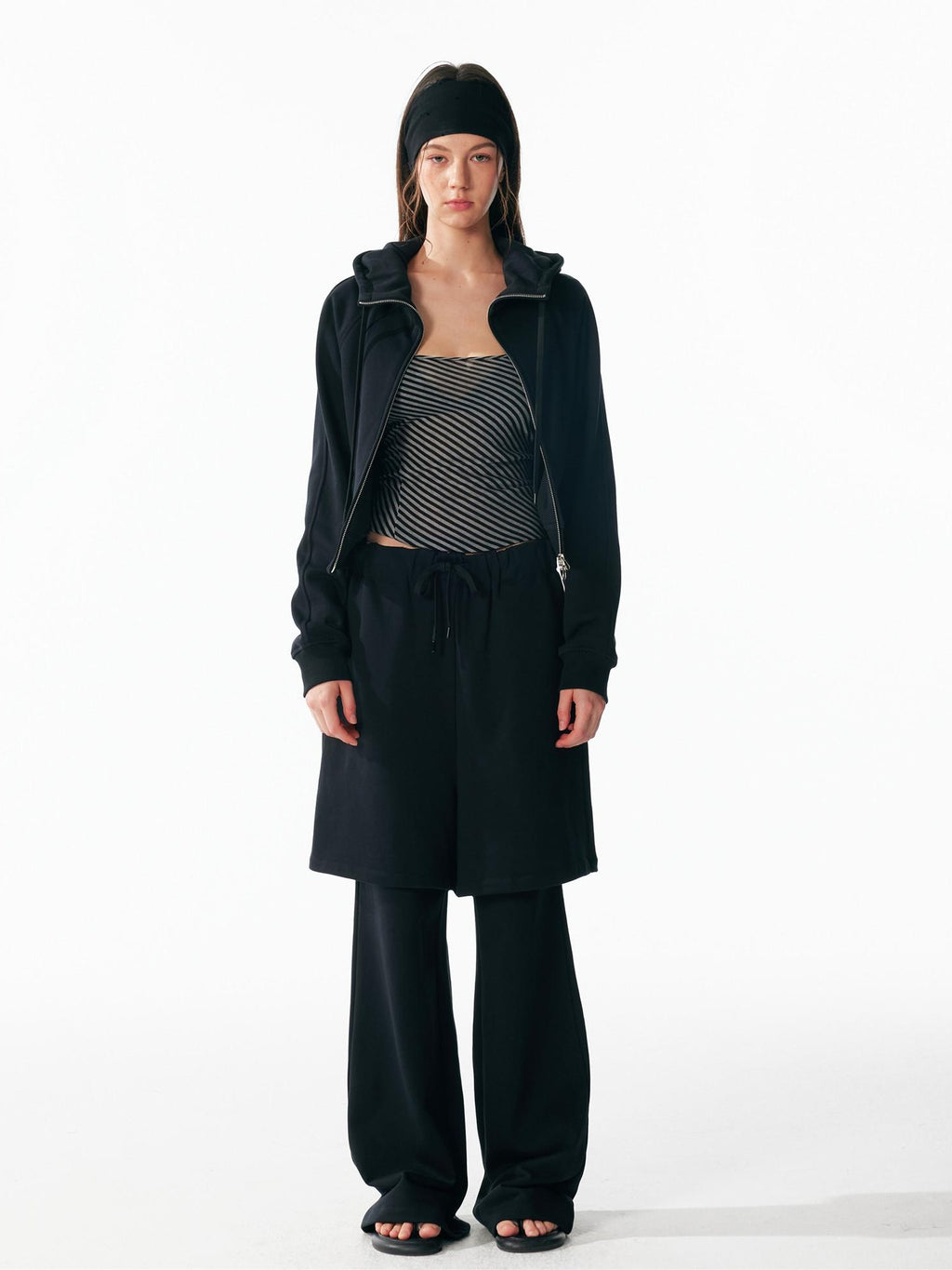 ALINNVSTUDIO Cozy Drawstring Layered Faux Two Piece Relaxed Low Rise Teen Casual Sweatpants