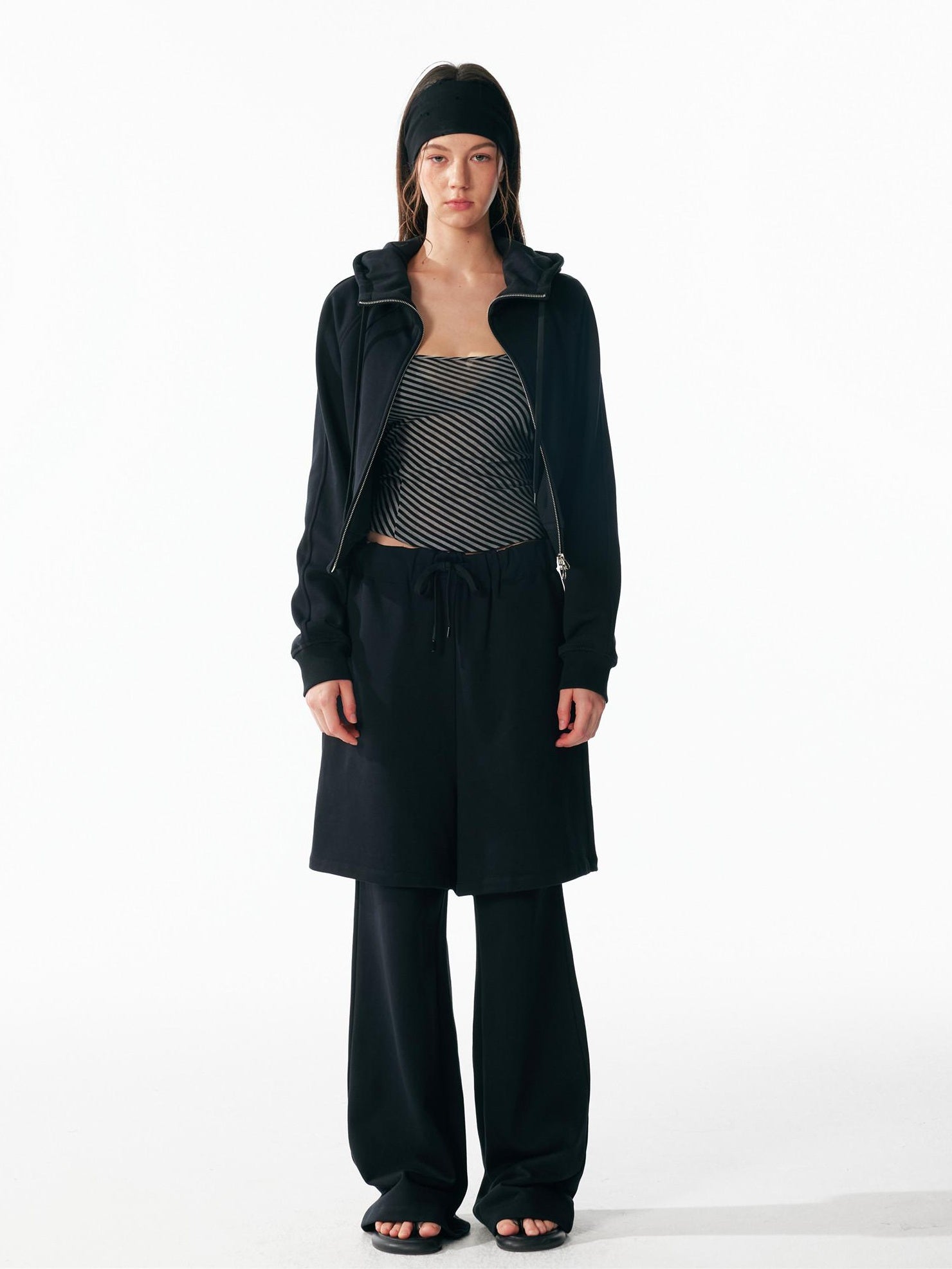 ALINNVSTUDIO Cozy Drawstring Layered Faux Two Piece Relaxed Low Rise Teen Casual Sweatpants
