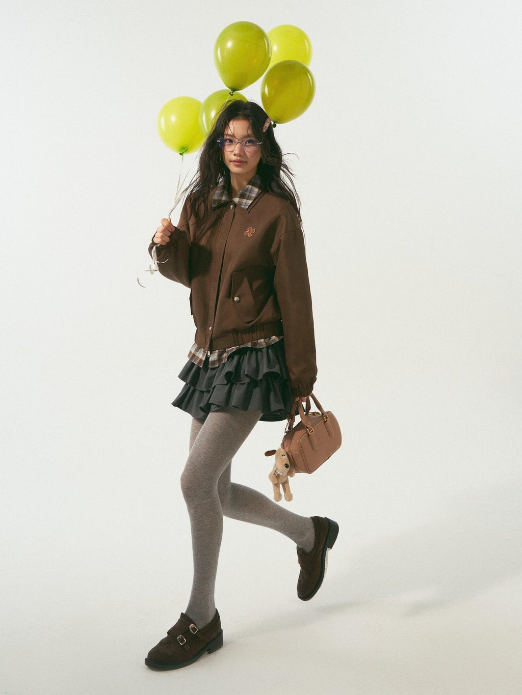 SOMESOWE Lightweight Polyester Loose Fit Casual Lapel Zipper Women Brown Bomber Jackets