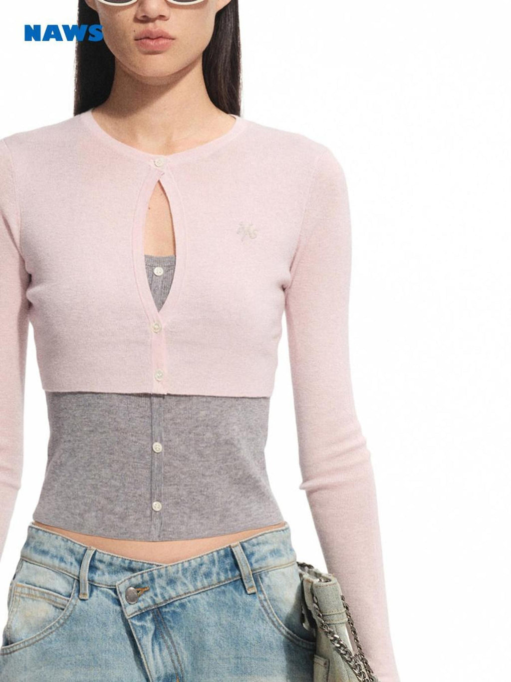 NAWSNOTAWEAR Soft Wool Blend Slim Fit Colorblock Faux Two Piece Pullover Women Sweaters