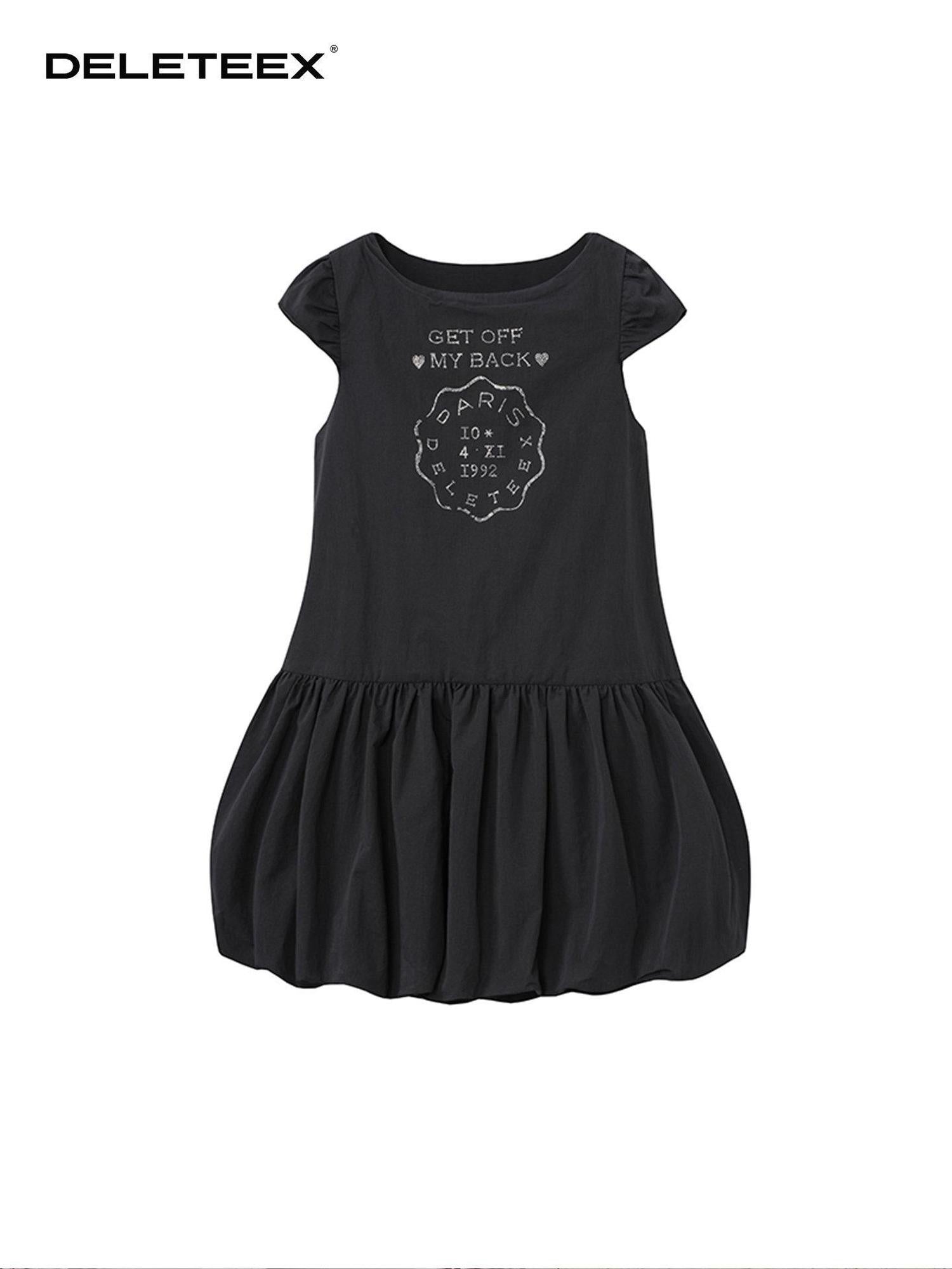 DeleteEx Sweet Flirty Flutter Sleeve Rhinestone Bubble Skirt Date Black Mini Dresses