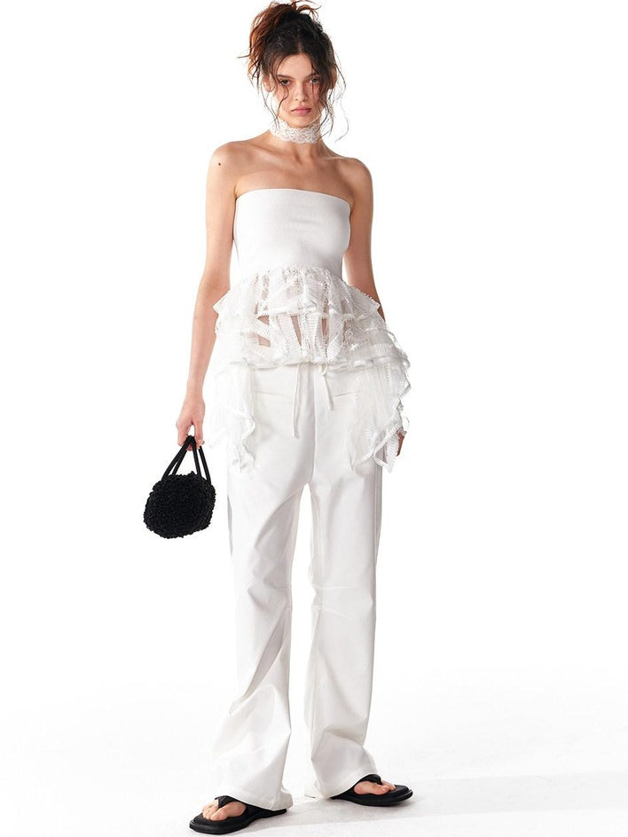 ALINNVSTUDIO Strappy Tie Detail Original Design Slim Fit Short Crop Black White Tube Tops