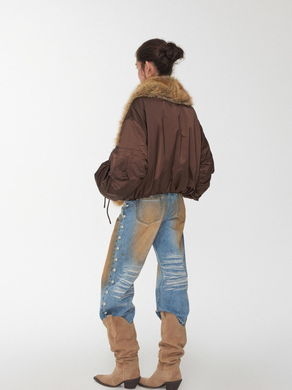 1JINN STUDIO Versatile Brown Utility Turn Down Collar Women Casual Outerwear Bomber Jackets