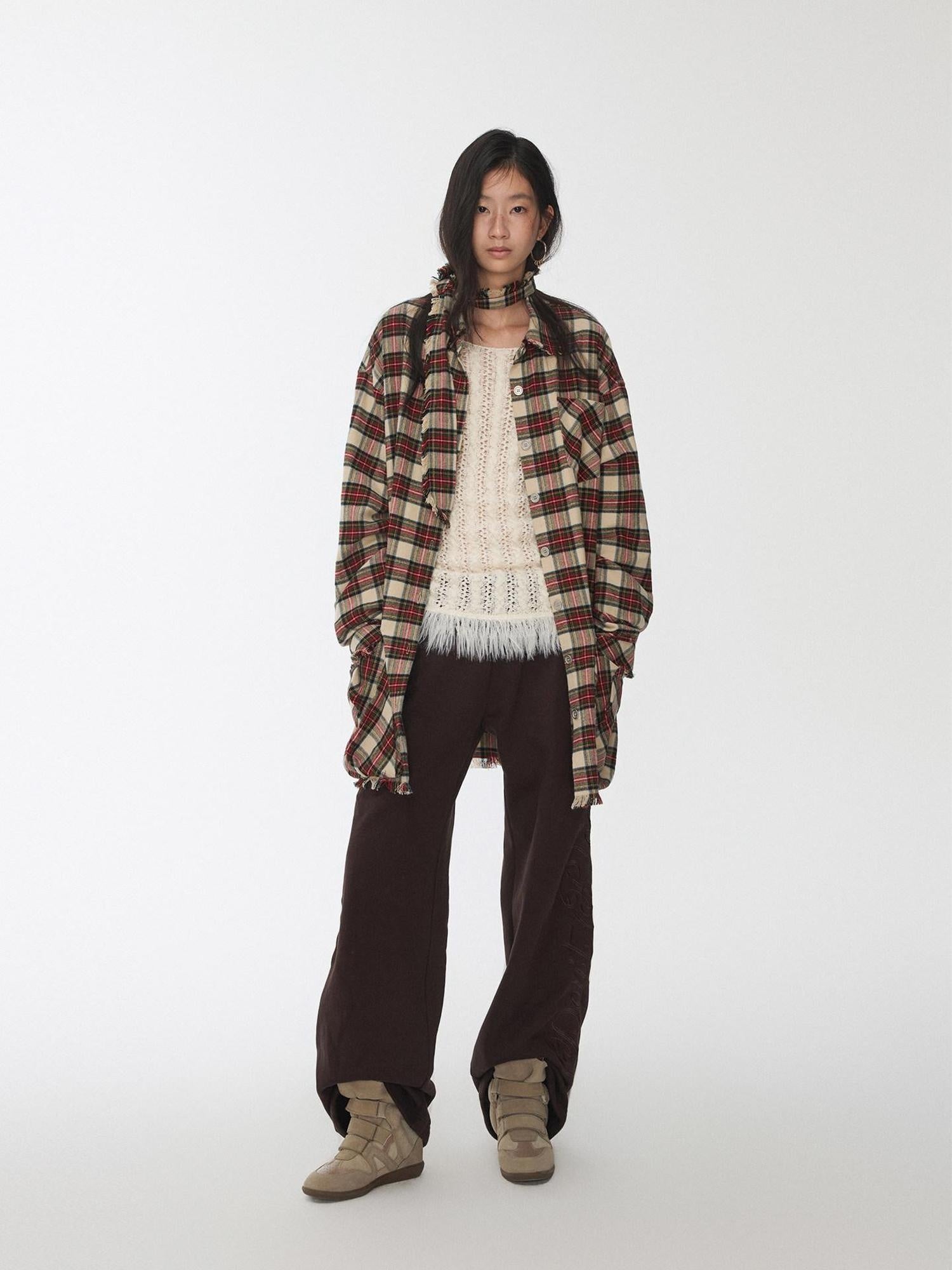 1JINN STUDIO Cotton Plaid Workwear Loose Straight Fit Long Sleeve Casual Women Mini Dresses