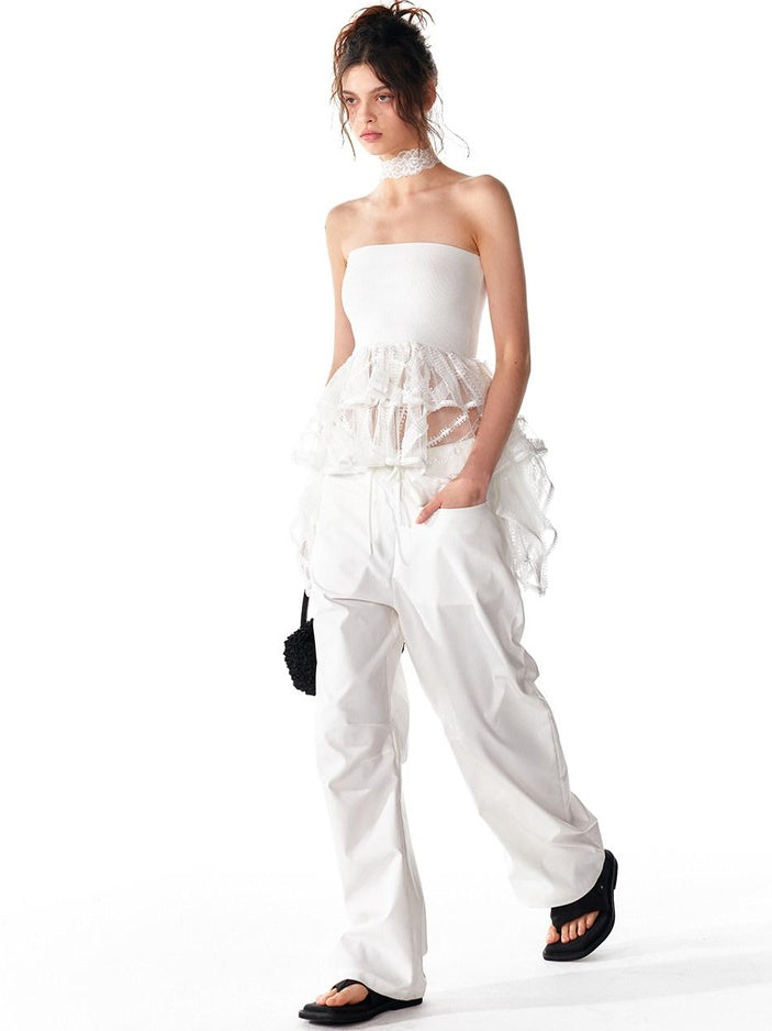 ALINNVSTUDIO Strappy Tie Detail Original Design Slim Fit Short Crop Black White Tube Tops