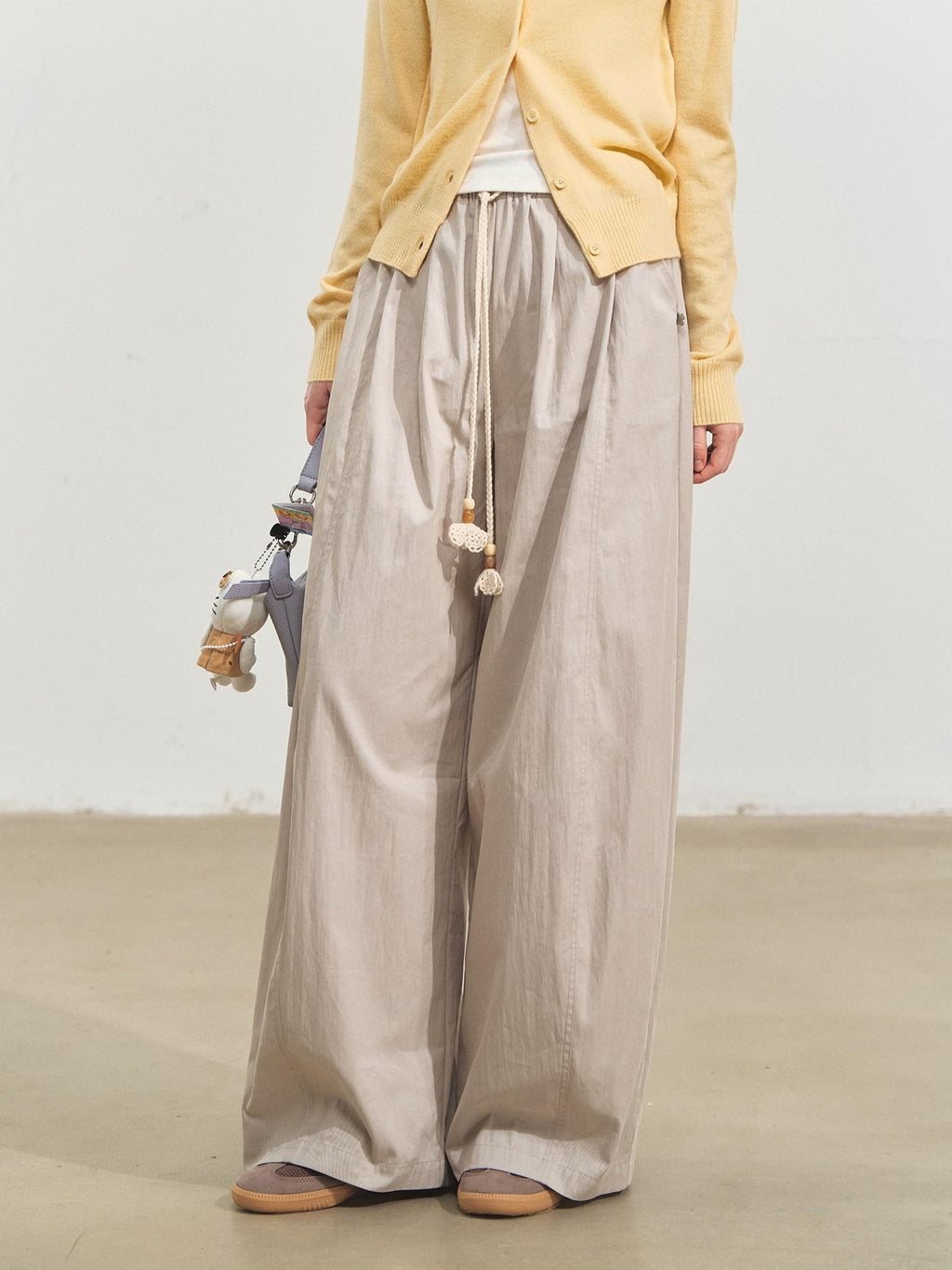SOMESOWE Original Plaid Pocket Button Natural Waist Cotton Blend Women Wide Leg Pants