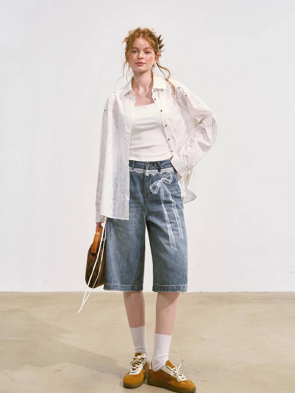 SOMESOWE Soft Washed Cotton Stretch Casual Straight Natural Waist Women Blue Denim Shorts
