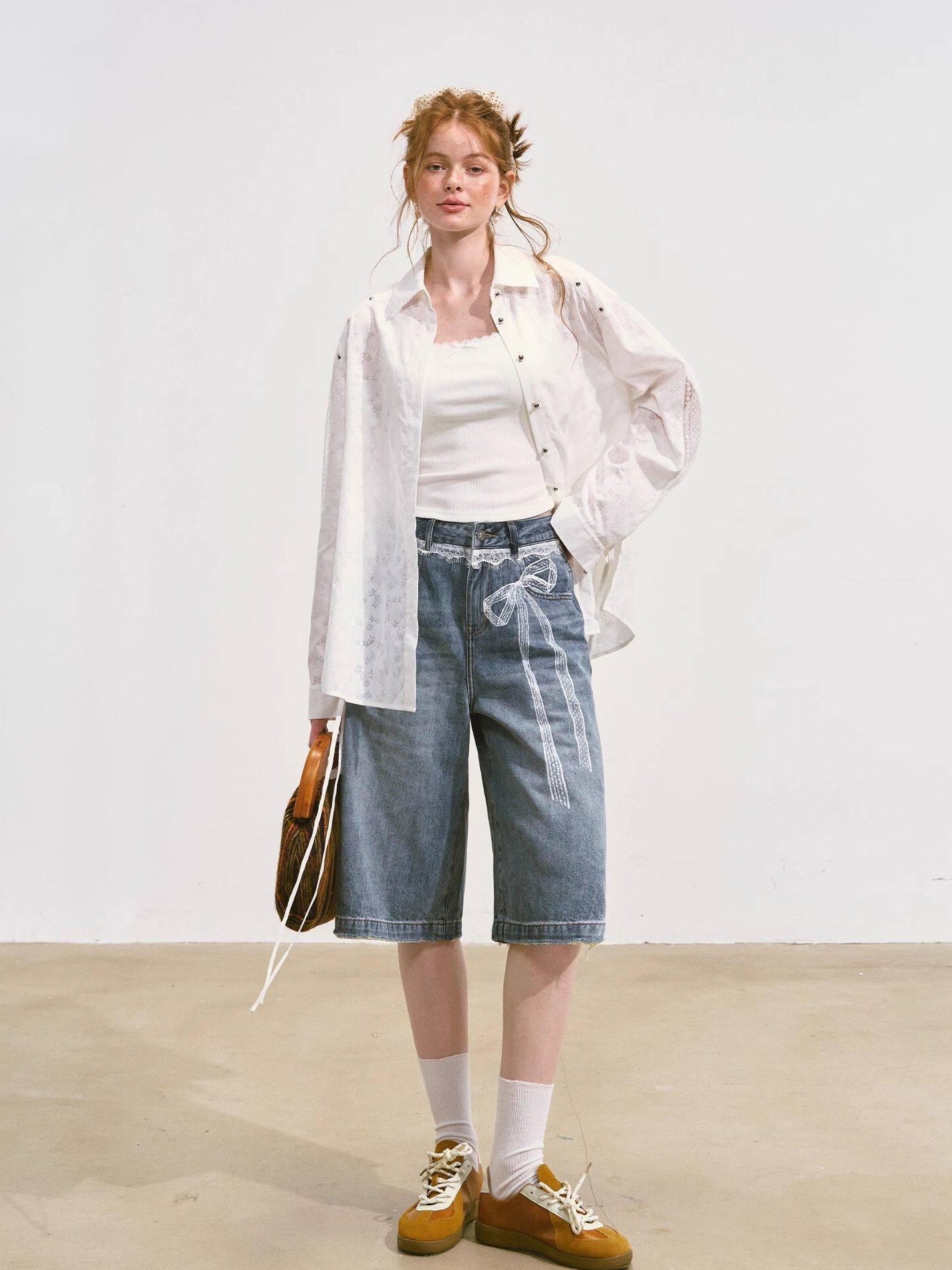 SOMESOWE Soft Washed Cotton Stretch Casual Straight Natural Waist Women Blue Denim Shorts