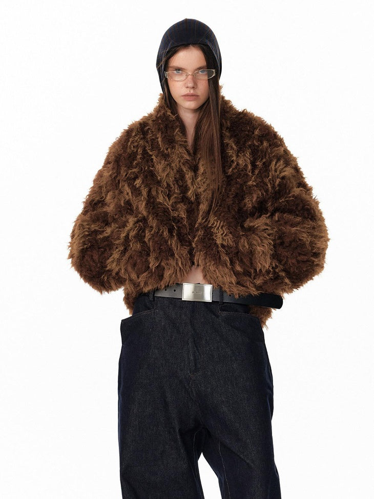 ALINNVSTUDIO Faux Fur Cropped Oversized Workwear Women Floral Pattern Leather Jackets