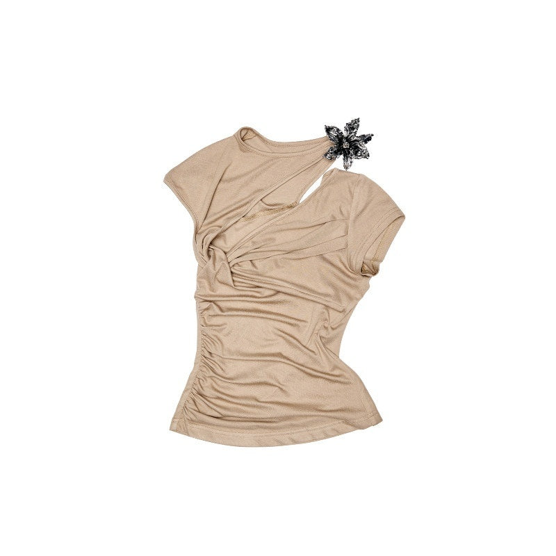 1JINN_STUDIO_Moisture_Wicking_Eco_Slim_Ruched_Panel_Cross_Print_Short_Sleeve_T-Shirts_MISSTT