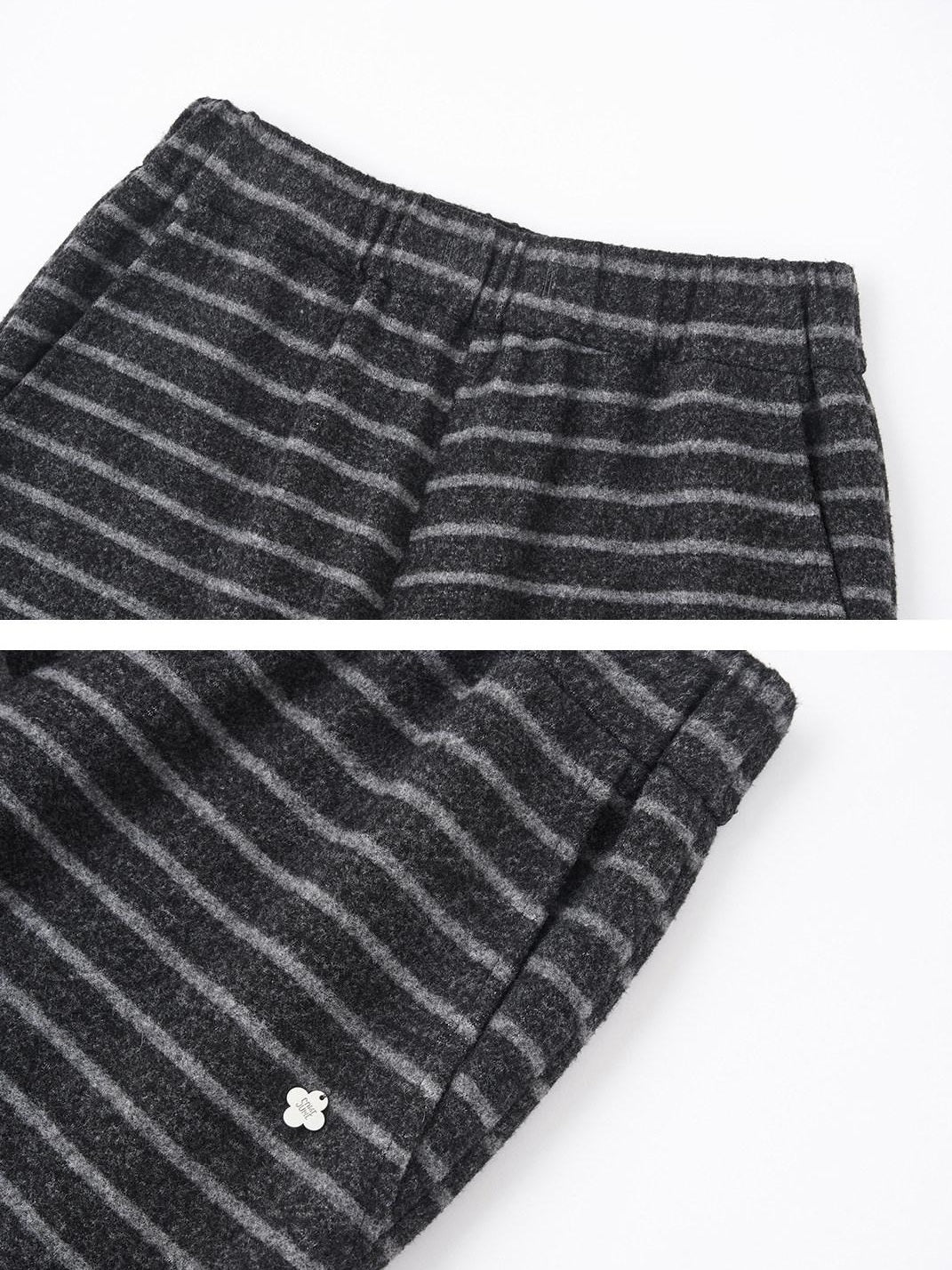 SOMESOWE Striped Bow Pocket Loose Wide Leg Button Split Hem Women Sweatpants