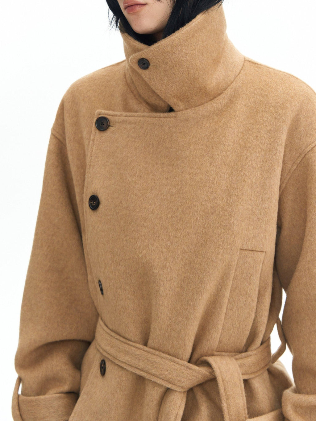 DeleteEx Thick Half Wool Blend American Cropped Lapel Young Women Khaki Wool Coats