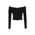 ALINNVSTUDIO_Black_Long_Sleeve_One_Size_Open_Front_Office_Style_Solid_Off_Shoulder_Crop_Tops_MISSTT