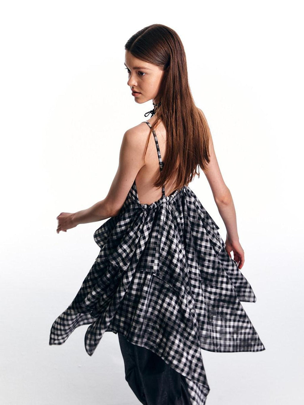 ALINNVSTUDIO Plaid Strappy Polyester Sweet Spicy Sleeveless Youth City Commute Midi Dresses