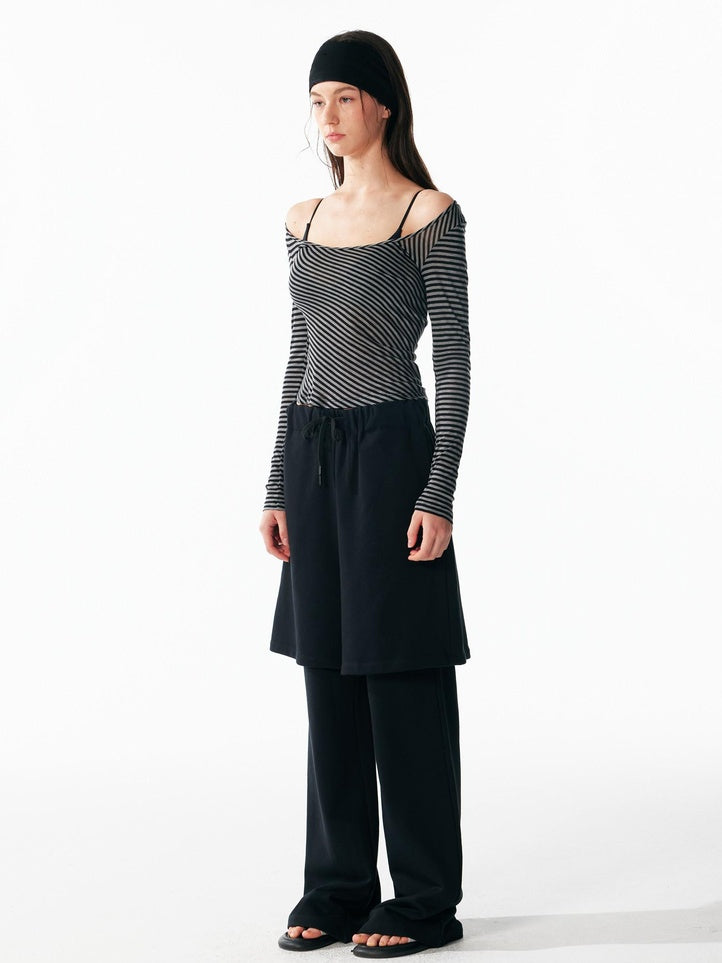 ALINNVSTUDIO Wool Blend Slim Fit Cropped Crewneck Striped Women Long Sleeve T-Shirts