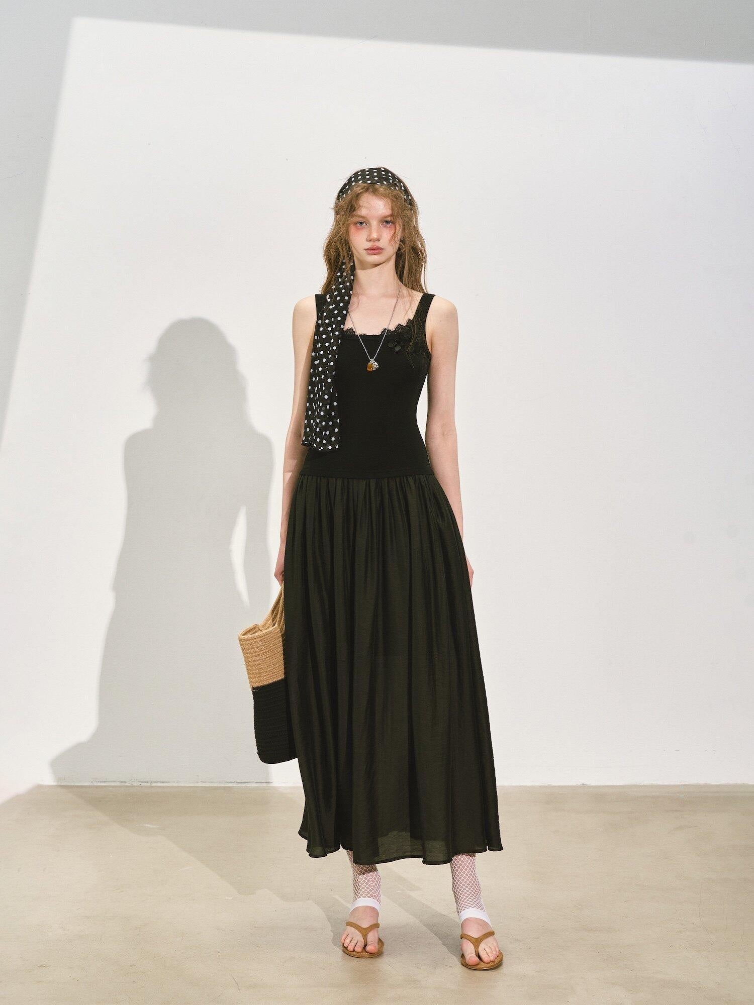 SOMESOWE Elegant Cotton Sleeveless U Neck A Line Black Women Work Date Travel Maxi Dresses