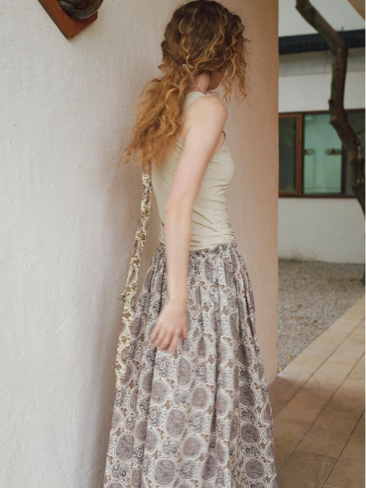 someonesometimes Lyocell Bamboo Linen Blend Pleated Panel Flared Mid Waist Women Maxi Dresses