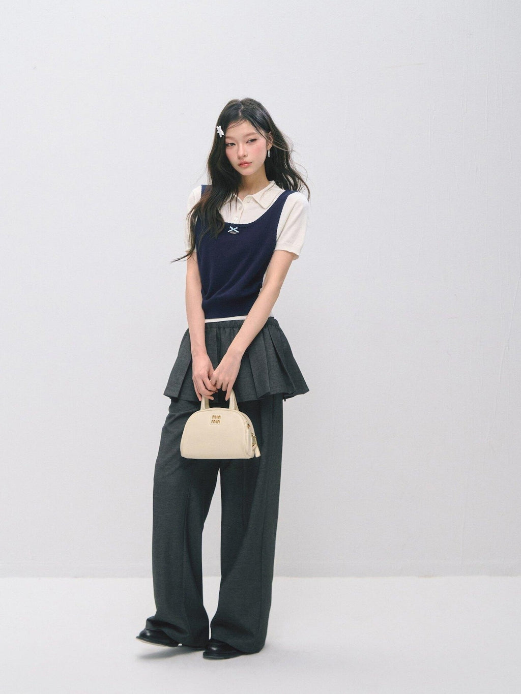 SOMESOWE Plaid Pockets Relaxed Natural Waist Elastic Women Polyester Blend Wide Leg Pants