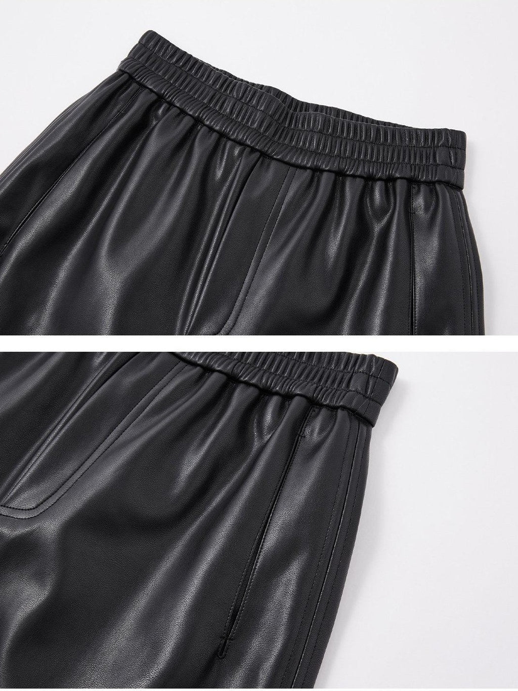 SOMESOWE Pu Leather High Waist Wide Leg Loose Fit Zip Fly Pocket Black Mid-Length Shorts