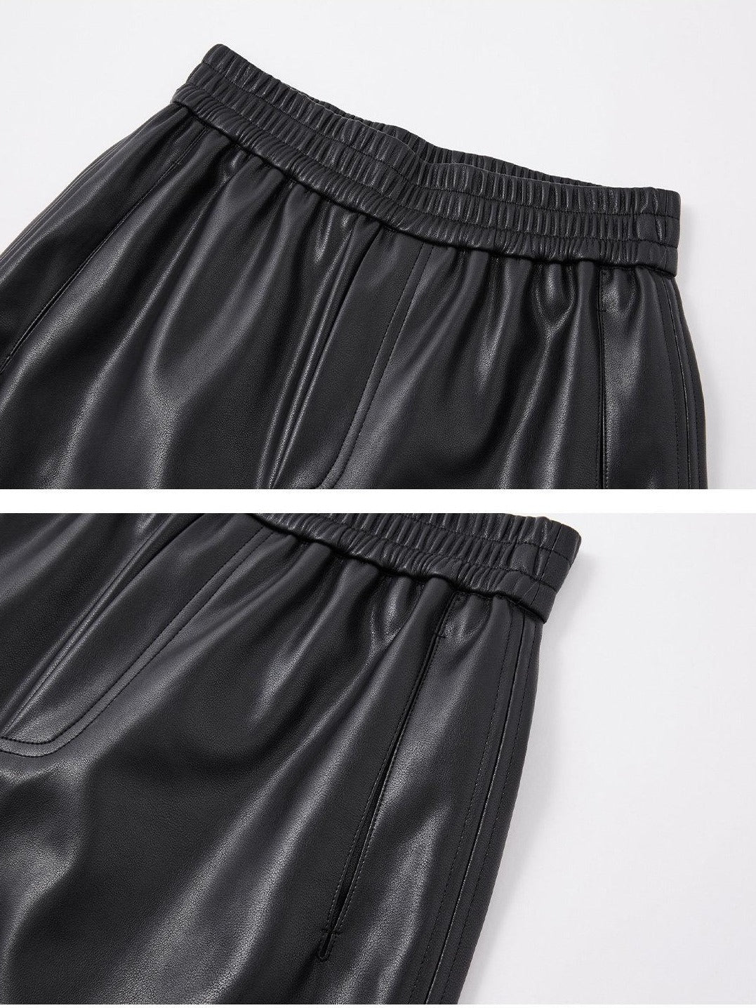 SOMESOWE Pu Leather High Waist Wide Leg Loose Fit Zip Fly Pocket Black Mid-Length Shorts